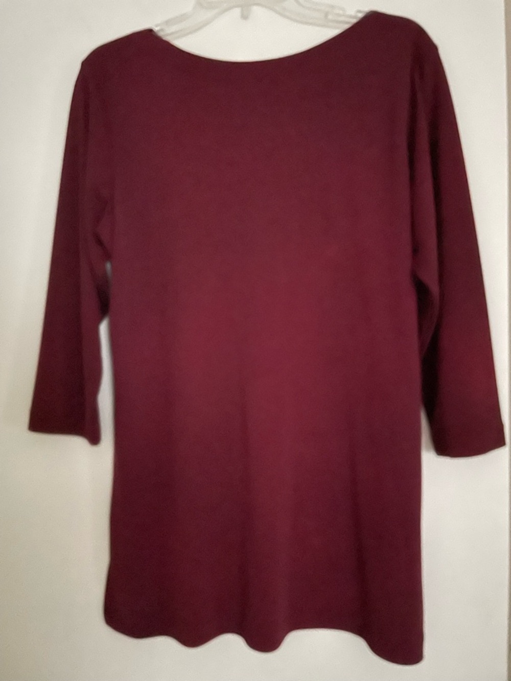 Women's Burgundy 3/4 Sleeve Boat Neck Tunic Top